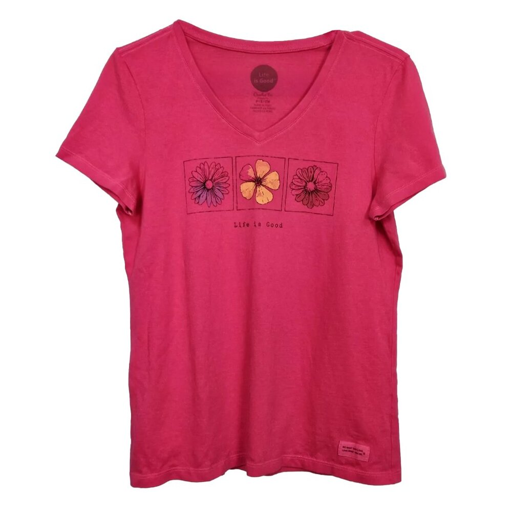 Life Is Good Hot Pink Flowers Crusher Tee Bright Pink T-Shirt — Women’s Size S